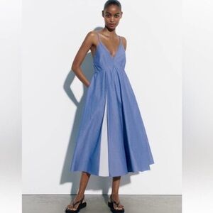 Zara Striped Poplin Dress Blue